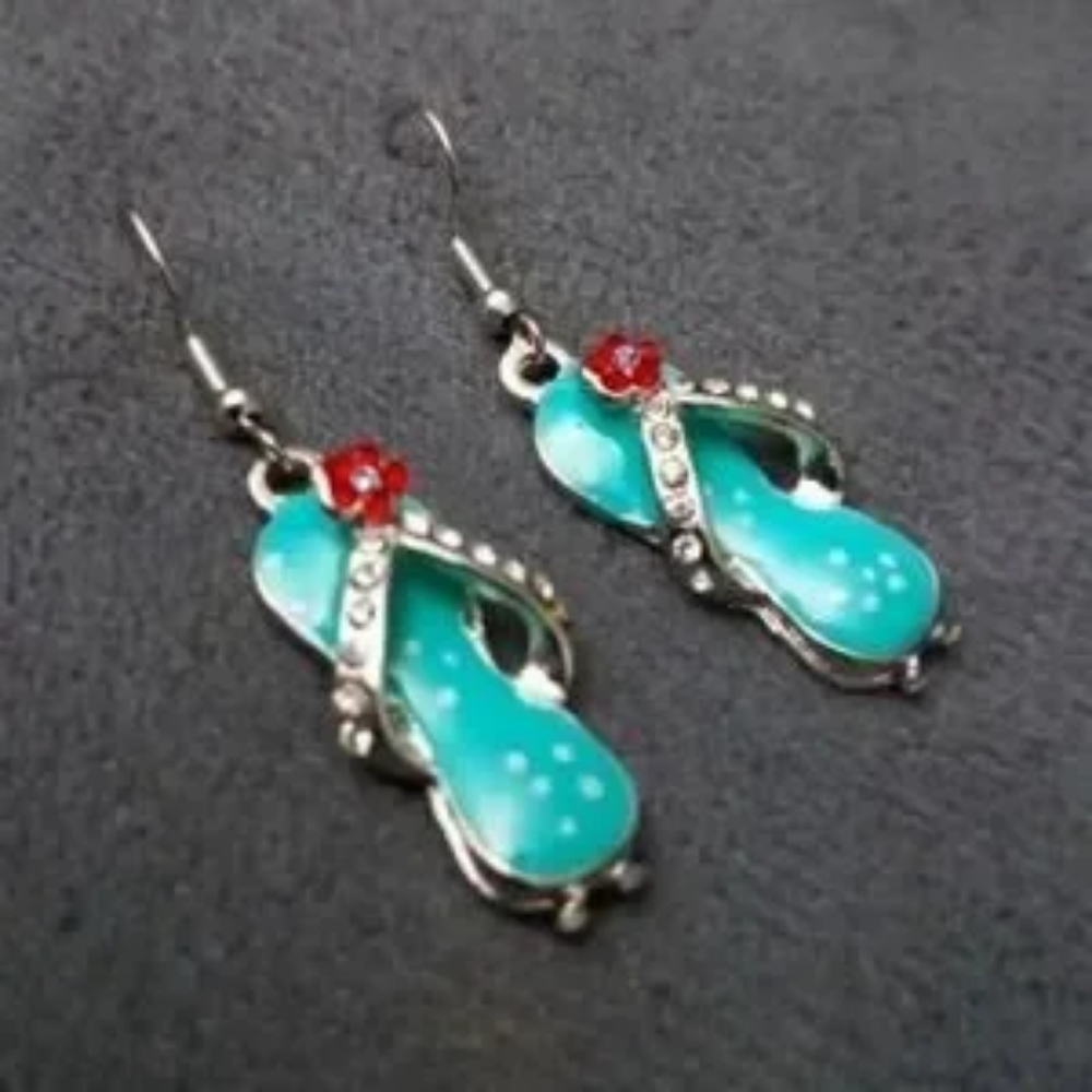 Hand Crafted sterling silver flip flop rhinestone earrings